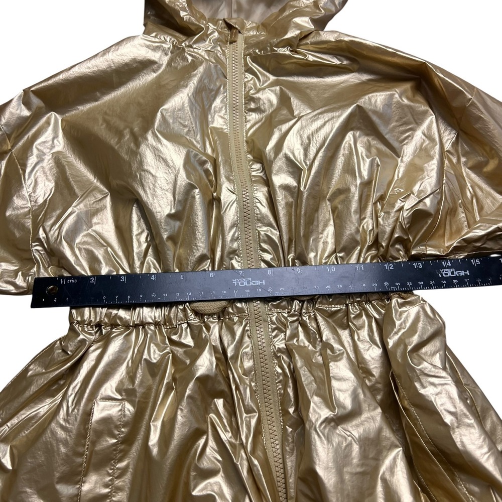 Habitual Girl Gold Metallic Hooded Windbreaker Jacket Size 7/8 Bubble Hem - Picture 5 of 9